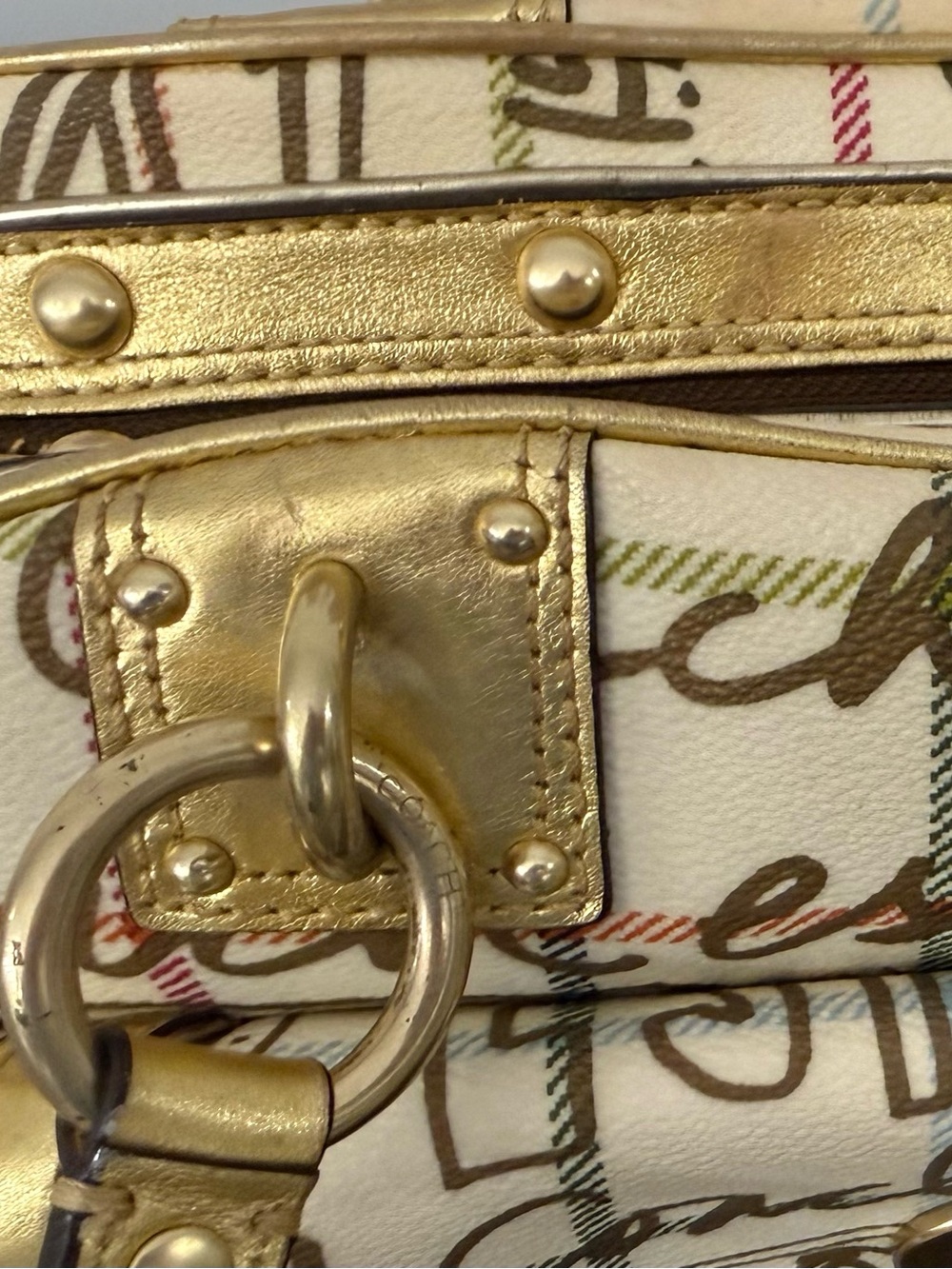 Vintage Coach Graffiti Tattersall Chelsea Satchel & Wallet Set Gold Y2K F13186 - Picture 16 of 16